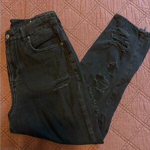 American Eagle Black Distressed Mom Jeans